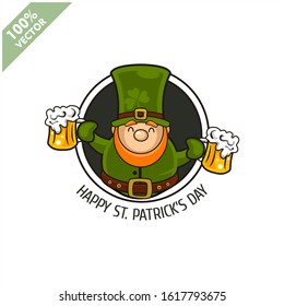 Saint Patrick's Day. Funny Leprechaun on a circle background. Vector illustration cartoon isolated silhouette