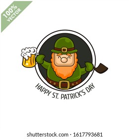 Saint Patrick's Day. Funny Leprechaun on a circle background. Vector illustration cartoon isolated silhouette