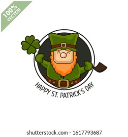 Saint Patrick's Day. Funny Leprechaun on a circle background. Vector illustration cartoon isolated silhouette