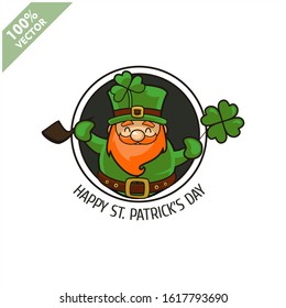Saint Patrick's Day. Funny Leprechaun on a circle background. Vector illustration cartoon isolated silhouette