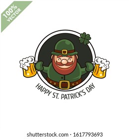 Saint Patrick's Day. Funny Leprechaun on a circle background. Vector illustration cartoon isolated silhouette