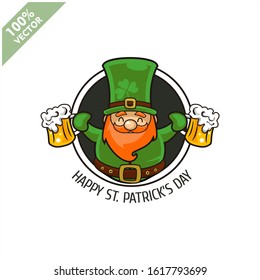 Saint Patrick's Day. Funny Leprechaun on a circle background. Vector illustration cartoon isolated silhouette