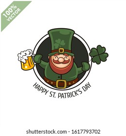 Saint Patrick's Day. Funny Leprechaun on a circle background. Vector illustration cartoon isolated silhouette