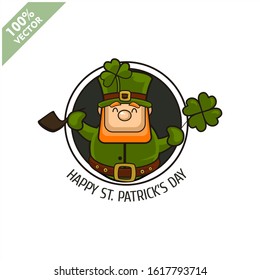 Saint Patrick's Day. Funny Leprechaun on a circle background. Vector illustration cartoon isolated silhouette