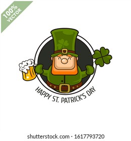Saint Patrick's Day. Funny Leprechaun on a circle background. Vector illustration cartoon isolated silhouette