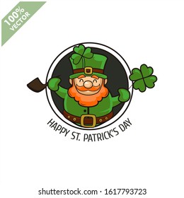 Saint Patrick's Day. Funny Leprechaun on a circle background. Vector illustration cartoon isolated silhouette