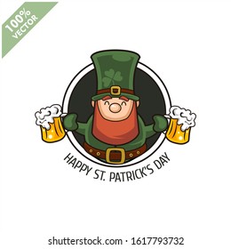 Saint Patrick's Day. Funny Leprechaun on a circle background. Vector illustration cartoon isolated silhouette