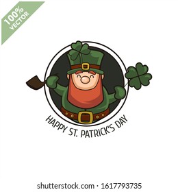 Saint Patrick's Day. Funny Leprechaun on a circle background. Vector illustration cartoon isolated silhouette
