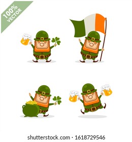Saint Patrick's Day. Funny Leprechaun with four different poses activity. Vector illustration cartoon isolated silhouette