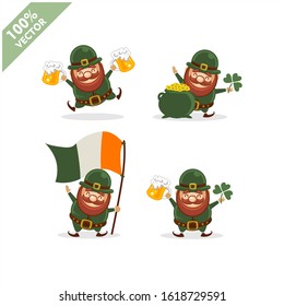 Saint Patrick's Day. Funny Leprechaun with four different poses activity. Vector illustration cartoon isolated silhouette