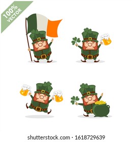 Saint Patrick's Day. Funny Leprechaun with four different poses activity. Vector illustration cartoon isolated silhouette