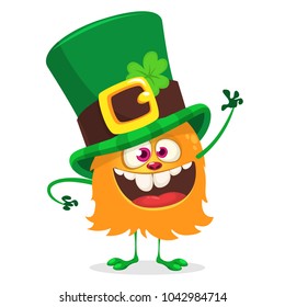 Saint Patrick's Day. Funny monster leprechaun. Isolated. Cartoon vector illustration.