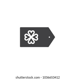 Saint Patrick's Day gift tag vector icon. filled flat sign for mobile concept and web design. Tag with clover simple solid icon. Symbol, logo illustration. Pixel perfect vector graphics