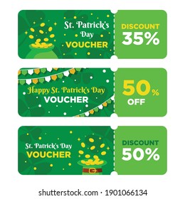 Saint Patrick's day gift voucher template. Can be use for shopping cards, discount coupon, banner, discount card , web design and other. Vector illustration. Saint Patrick's day design