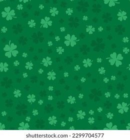 Saint Patricks Tag grüner Hintergrund. Grünes Kleeblatt hinterlässt Muster. Vektorgrafik.