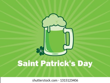 Saint Patrick's Day Green beer vector. Green beer on a green background. Glass of green beer vector. March 17, St. Patricks Day. Important day