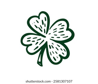 Saint Patricks Day, Green Clover set on white, hand drawn illustrations.