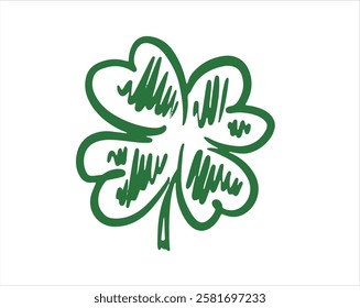 Saint Patricks Day, Green Clover set on white, hand drawn illustrations.	