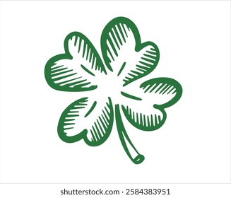 Saint Patricks Day, Green Clover set on white, hand drawn illustrations.	