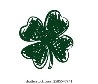 Saint Patricks Day, Green Clover set on white, hand drawn illustrations.	