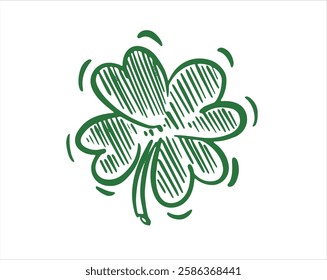 Saint Patricks Day, Green Clover set on white, hand drawn illustrations.	