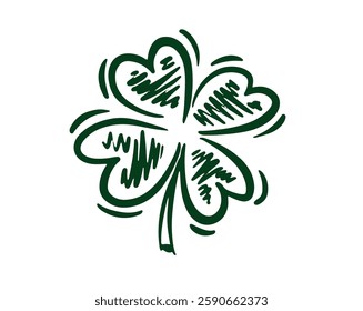 Saint Patricks Day, Green Clover set on white, hand drawn illustrations.	