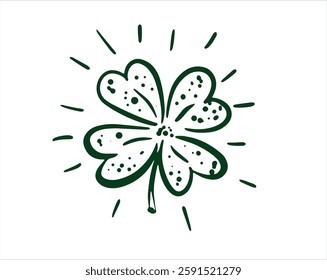 Saint Patricks Day, Green Clover set on white, hand drawn illustrations.	