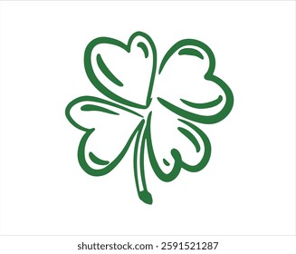 Saint Patricks Day, Green Clover set on white, hand drawn illustrations.	