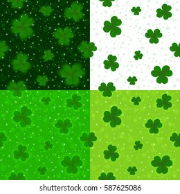 Saint Patrick's Day green clover seamless background vector collection