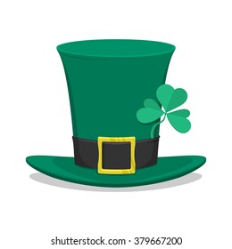 Saint Patrick's Day green hat with 3 leaf clover. Isolated white background 