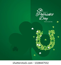 Saint Patricks Day green horseshoe two fold greeting card background