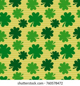 Saint Patrick's day green knitted with clover, vector seamless pattern