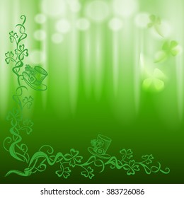 Saint Patricks Day green shiny vector  Background with shamrock.