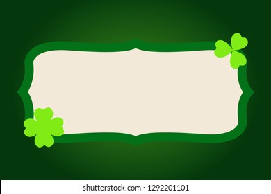 Saint Patrick's Day green vintage vector frame with clover shamrock leaves. Irish festival celebration greeting card design background.