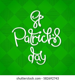Saint Patrick's Day. Greeting background with green kilt cage and calligraphy label.
 Vector design elements

