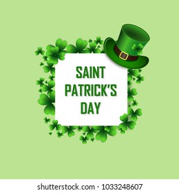 Saint Patrick's day greeting card with shamrock leaves and green hat