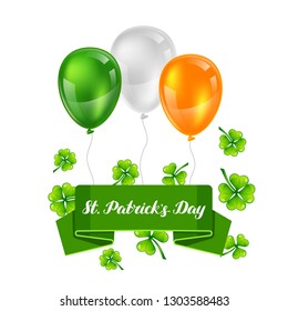 Saint Patricks Day greeting card. Holiday illustration with Irish festive national items.