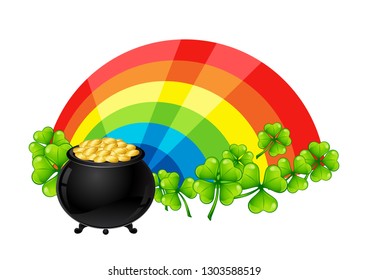 Saint Patricks Day greeting card. Holiday illustration with Irish festive national items.