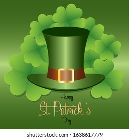 Saint patricks day greeting card with a traditional irish hat and clovers - Vector