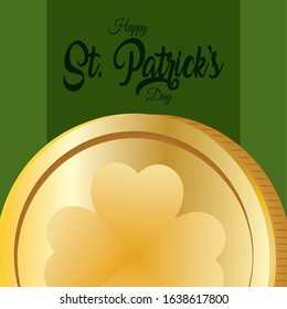 Saint patricks day greeting card with golden coins - Vector