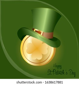 Saint patricks day greeting card with a traditional irish hat and golden coins - Vector
