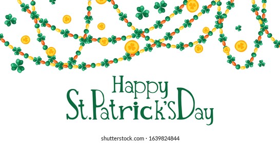 Saint Patricks Day greeting card. Holiday illustration with Irish symbol shamrock clover.