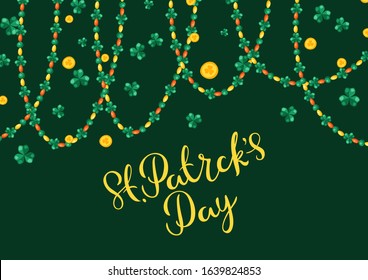 Saint Patricks Day greeting card. Holiday illustration with Irish symbol shamrock clover.