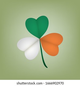 Saint Patricks Day greeting card. Irish holiday concept. Illustration of the Irish flag in the shape of a clover leaf.   Festive template poster, banner
