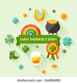 Saint Patrick's Day greeting card in flat design style.