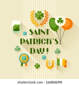 Saint Patrick's Day greeting card in flat design style.