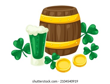 Saint Patricks Day greeting card. Holiday illustration with Irish national items.