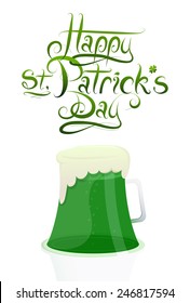 Saint Patrick's Day greeting card design with green beer glass as Holiday symbol