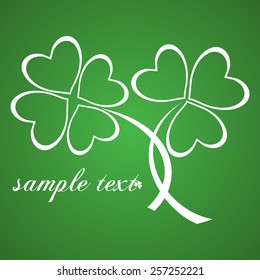 Saint Patrick's Day Greeting Card. Clover leaf with space for text on Green Background. Vector illustration. 