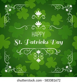 Saint Patrick's day greeting card design with green clover leaves. Vector background